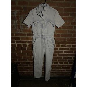 Faherty Blythe Denim Jumpsuit Womens Size XS Soft Blue Indigo Wash Short Sleeve.